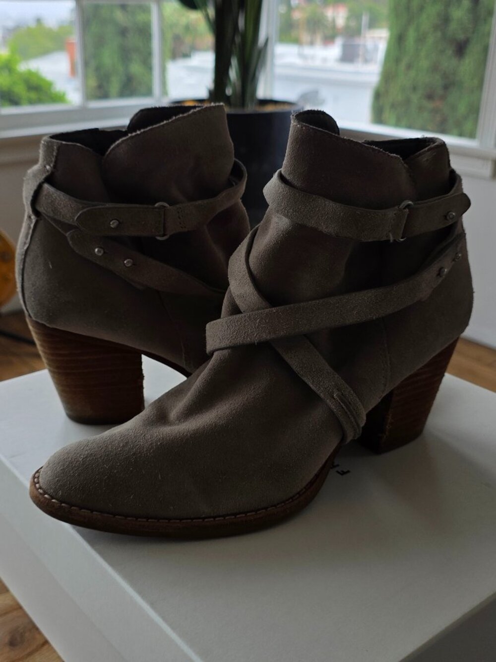 Sam Edelman Taupe Beige Suede Bootie with Strap Detail Size 8.5